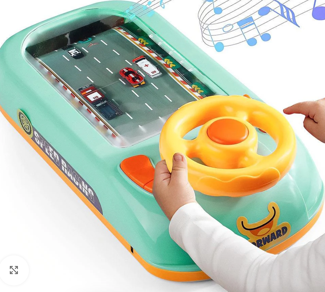 Jucarie Interactiva volan de condus cu circuit curse, sunete si functii, alimentare USB, pentru Copii 3-6 Ani