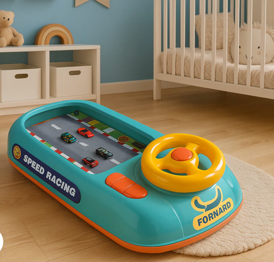 Jucarie Interactiva volan de condus cu circuit curse, sunete si functii, alimentare USB, pentru Copii 3-6 Ani