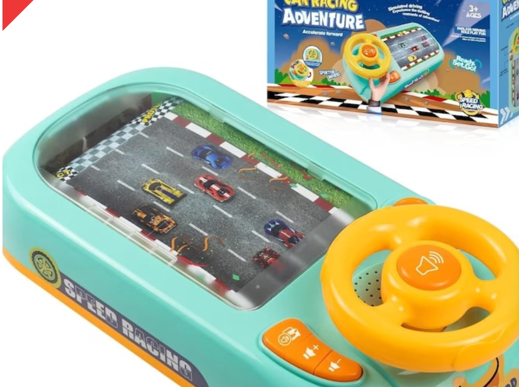 Jucarie Interactiva volan de condus cu circuit curse, sunete si functii, alimentare USB, pentru Copii 3-6 Ani