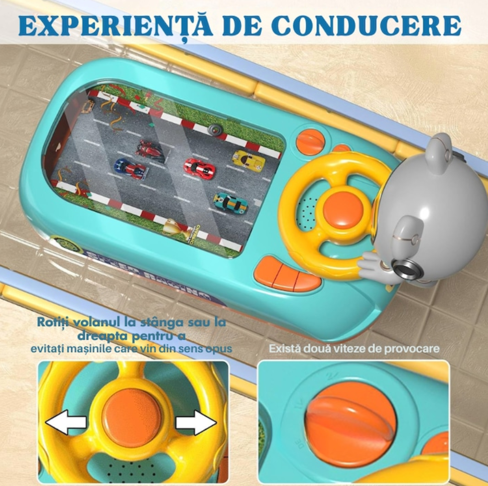 Jucarie Interactiva volan de condus cu circuit curse, sunete si functii, alimentare USB, pentru Copii 3-6 Ani