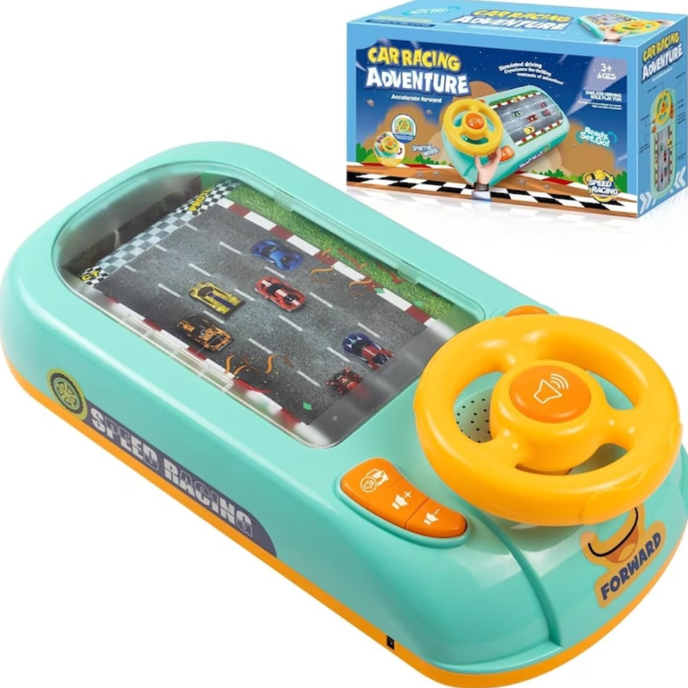 Jucarie Interactiva volan de condus cu circuit curse, sunete si functii, alimentare USB, pentru Copii 3-6 Ani