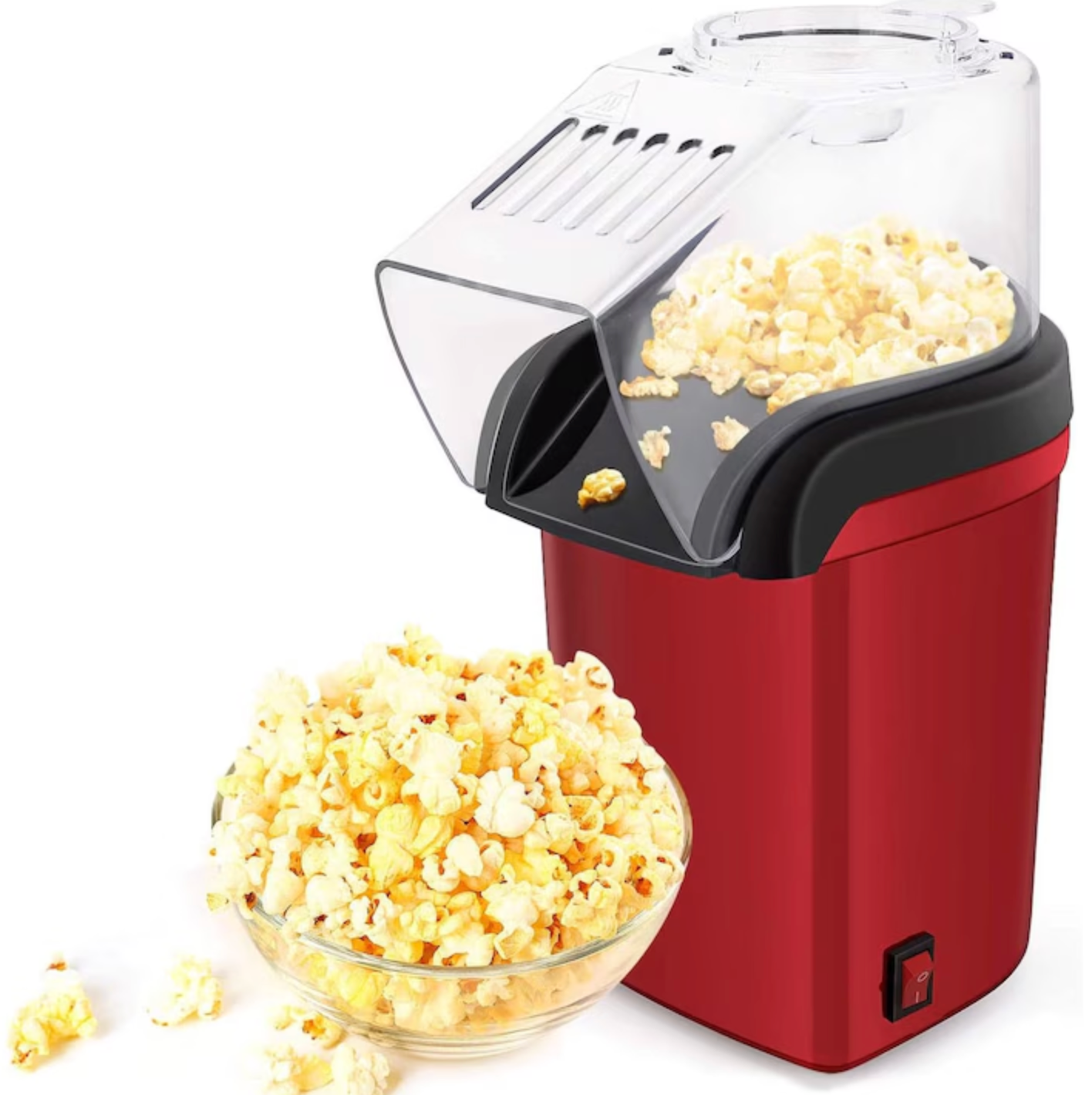Aparat cu Aer Cald de facut Popcorn, Gata in max. 3 min, 1200W, Recipient dozator Boabe, Rosu.