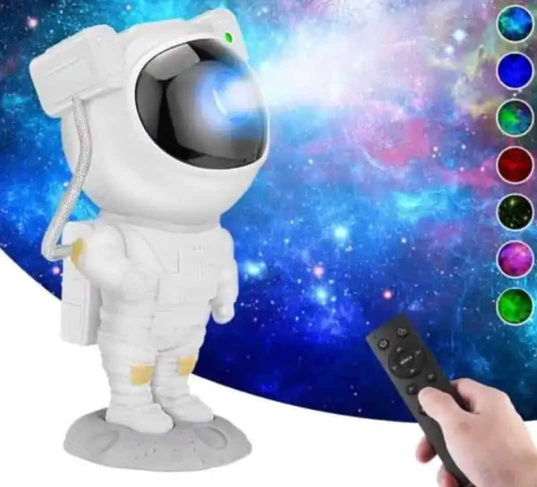 Proiector Laser Astronaut cu Joc de Lumini Aurora Boreala si Stele, Reglare 360, Timer, Setare Luminozitate, Telecomanda