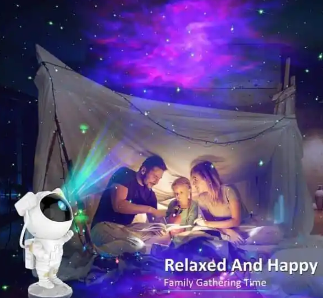 Proiector Laser Astronaut cu Joc de Lumini Aurora Boreala si Stele, Reglare 360, Timer, Setare Luminozitate, Telecomanda