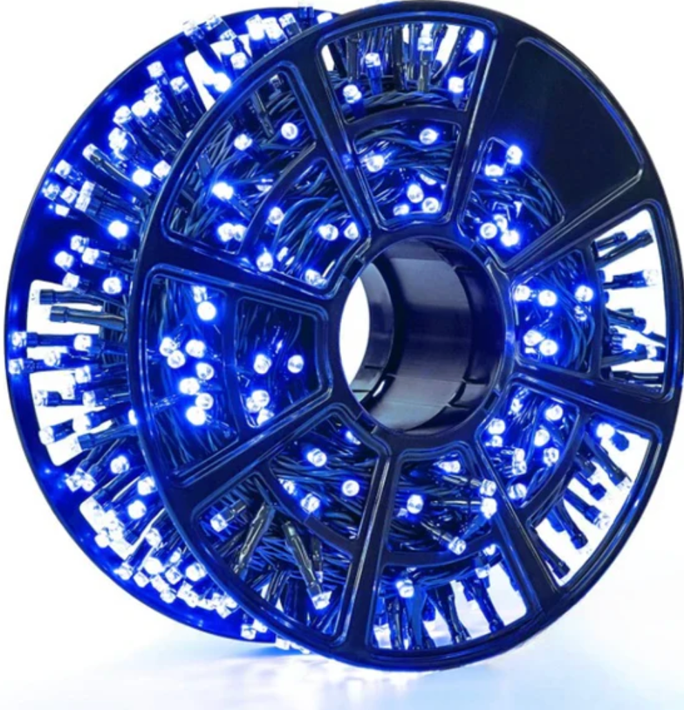 1+1 GRATIS:Instalatie De Craciun, Tip Rola, Cu 500 LED-uri Mari, Interior sau Exterior, Rezistenta La Vreme Rea, 50 m, Albastru