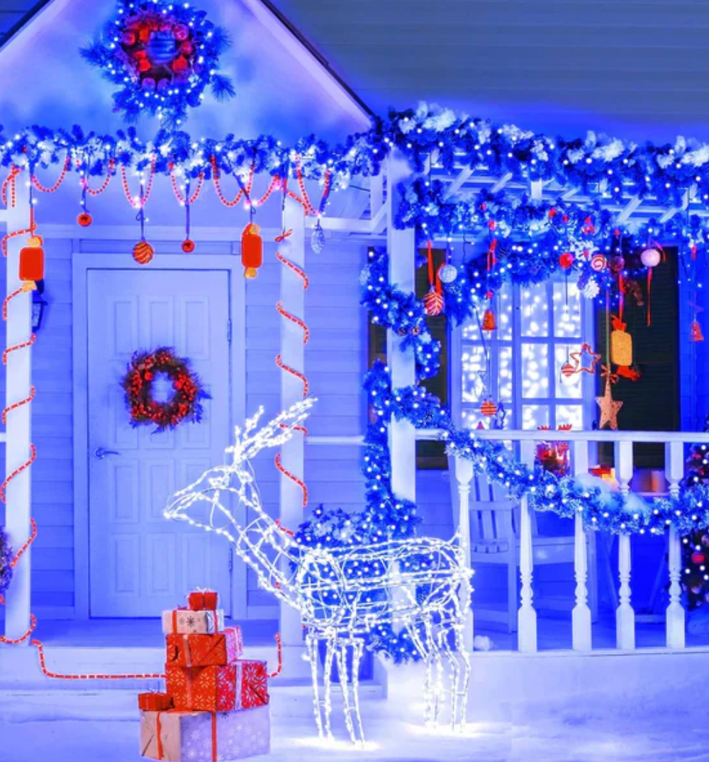 1+1 GRATIS:Instalatie De Craciun, Tip Rola, Cu 500 LED-uri Mari, Interior sau Exterior, Rezistenta La Vreme Rea, 50 m, Albastru