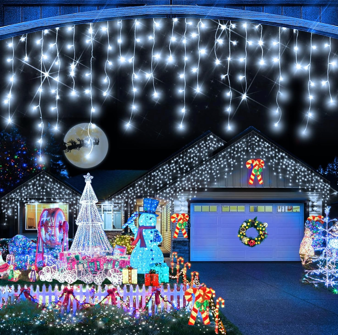 1+1 Gratis: Instalatie de Craciun AR, Tip Turturi, 8 Jocuri de Lumini, Interior sau Exterior, 12m Alb Rece, Interconectabila