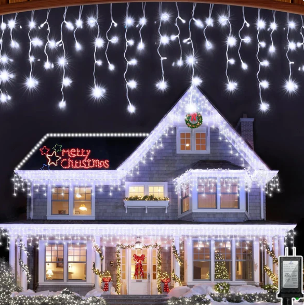 1+1 Gratis: Instalatie de Craciun AR, Tip Turturi, 8 Jocuri de Lumini, Interior sau Exterior, 12m Alb Rece, Interconectabila