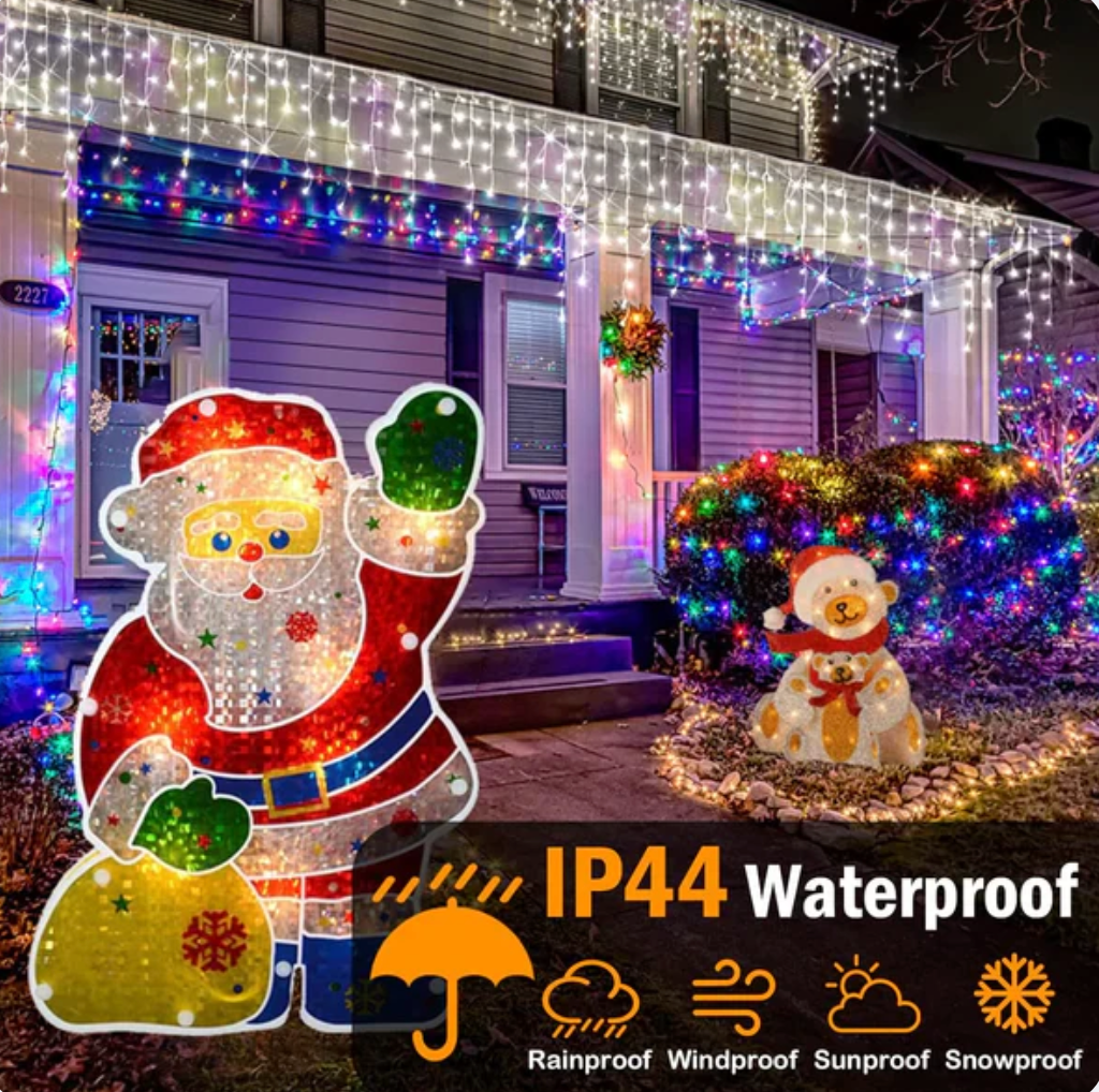 1+1 Gratis: Instalatie de Craciun AR, Tip Turturi, 8 Jocuri de Lumini, Interior sau Exterior, 12m Alb Rece, Interconectabila