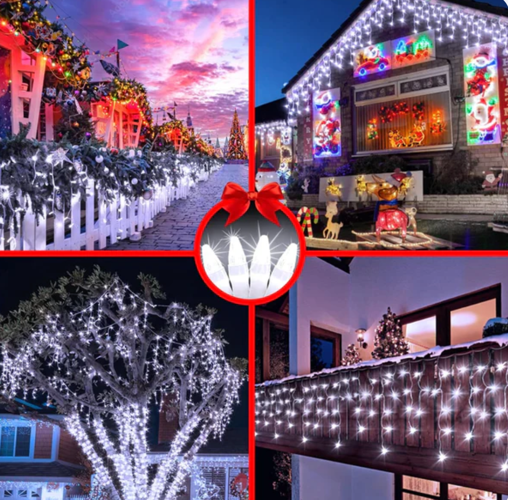 1+1 Gratis: Instalatie de Craciun AR, Tip Turturi, 8 Jocuri de Lumini, Interior sau Exterior, 12m Alb Rece, Interconectabila