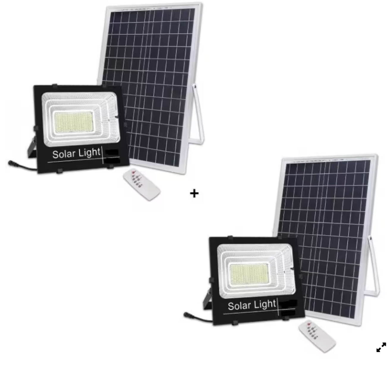 Set 2 x Proiector cu panou solar Jortan 50w, telecomanda, indicator baterie, 6500k, IP66
