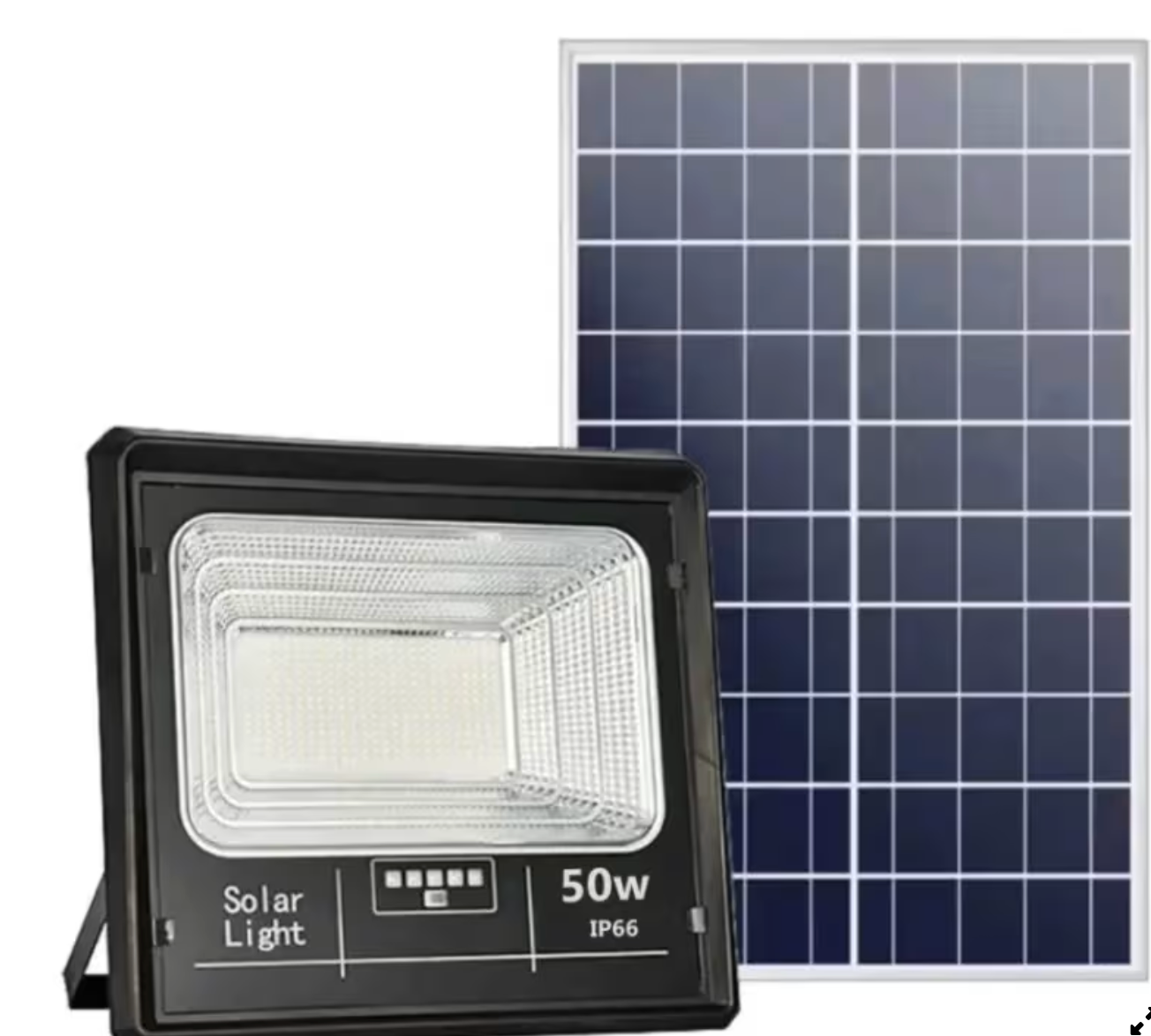 Set 2 x Proiector cu panou solar Jortan 50w, telecomanda, indicator baterie, 6500k, IP66