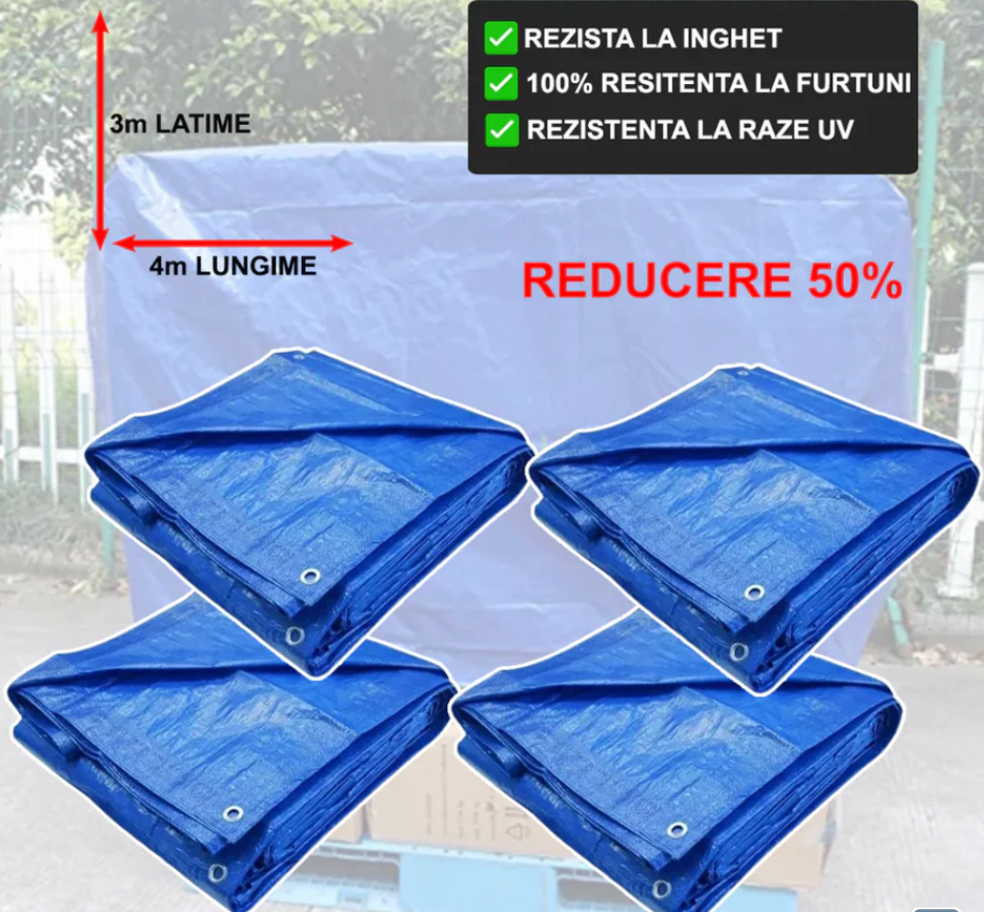 1+1 GRATIS: Prelata Super Rezistenta Pentru Ploaie si Acoperit Suprafete, 3x4 m