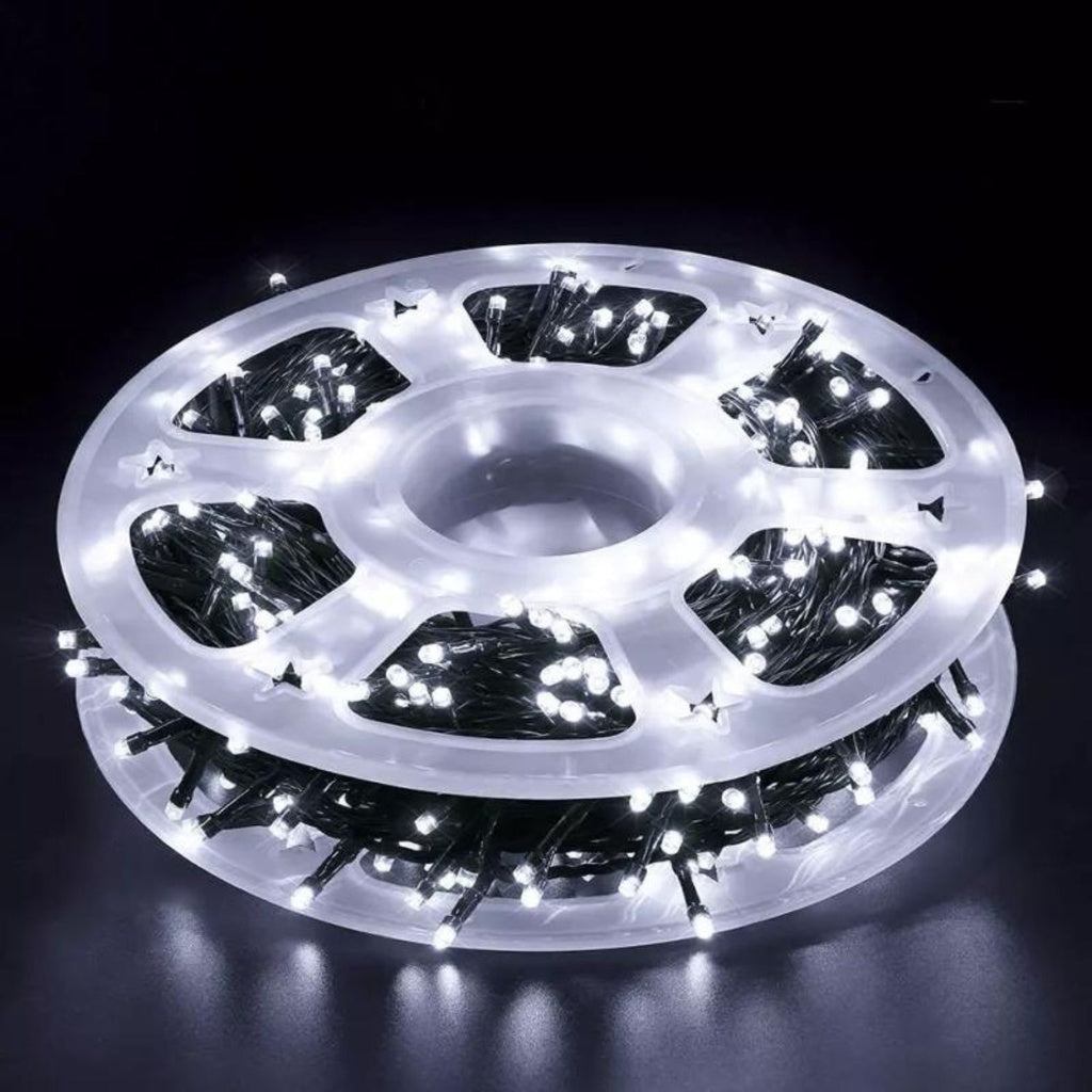 Instalatie de Craciun, rola 50m, cu jocuri de lumini led, Led cu Lumina Puternica ALB RECE