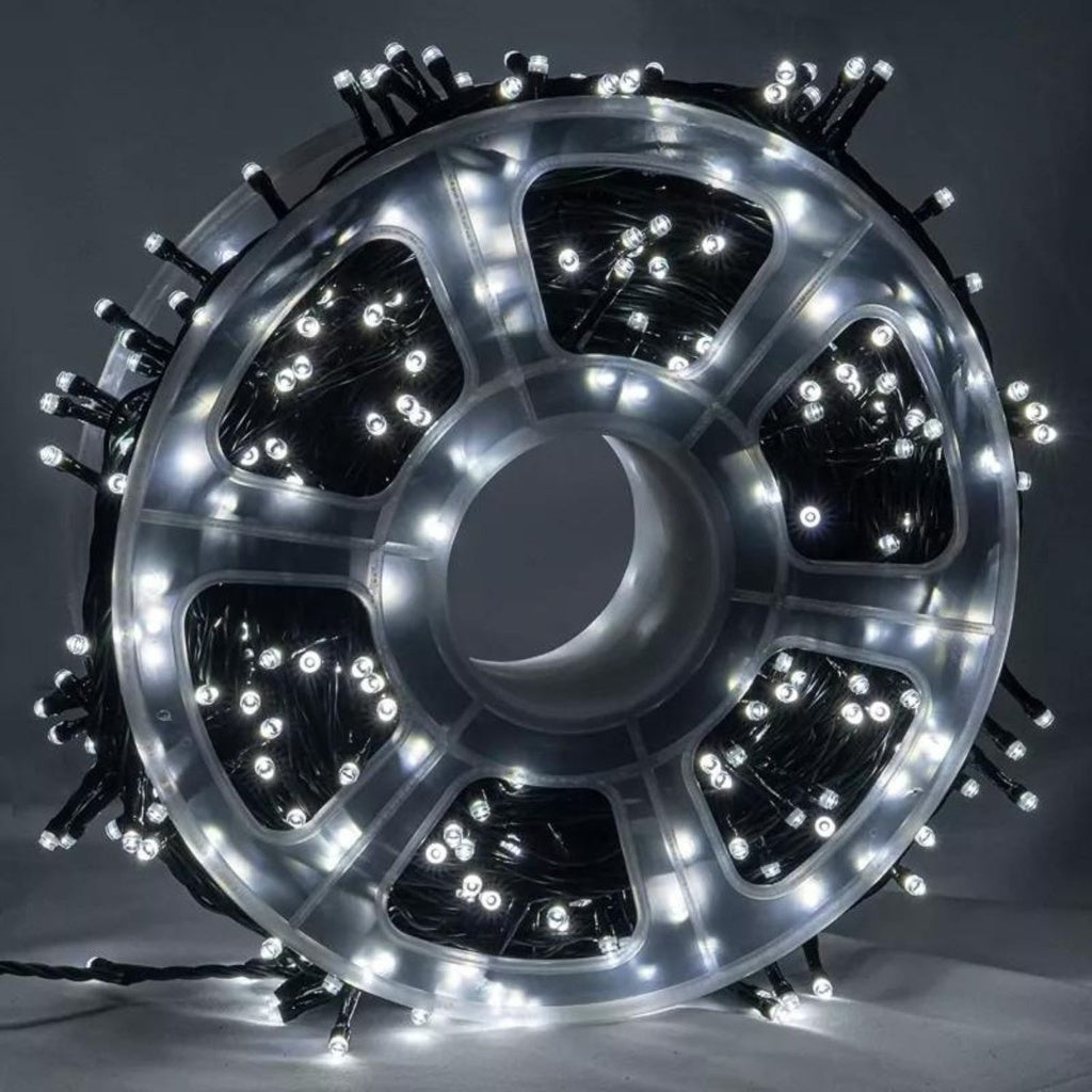 Instalatie de Craciun, rola 50m, cu jocuri de lumini led, Led cu Lumina Puternica ALB RECE